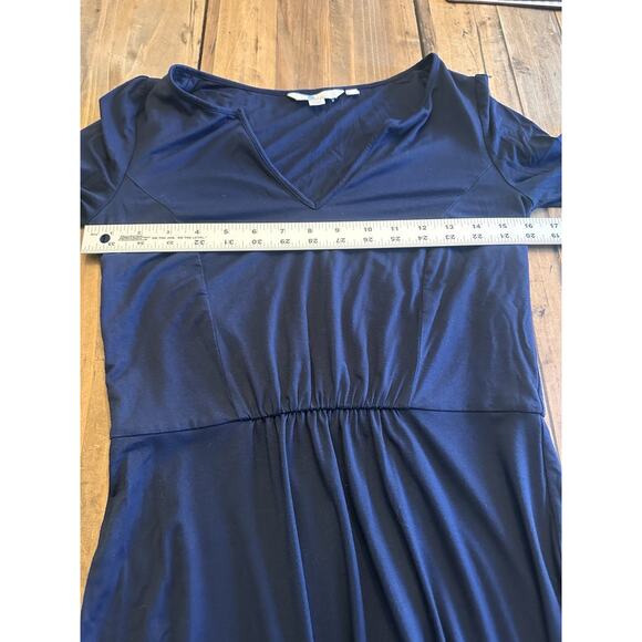 Boden Maxi Dress Size 2 Navy Blue Bell Sleeve V Neck Jersey Knit Tiered Ruffle - Picture 12 of 14